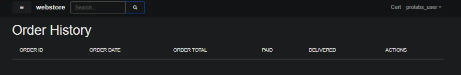 User order history page with order table