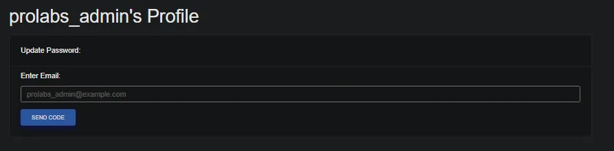Admin profile page with password reset email field