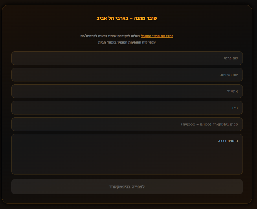 Gift card system interface