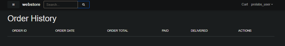 User order history page with order table