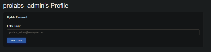 Admin profile page with password reset email field